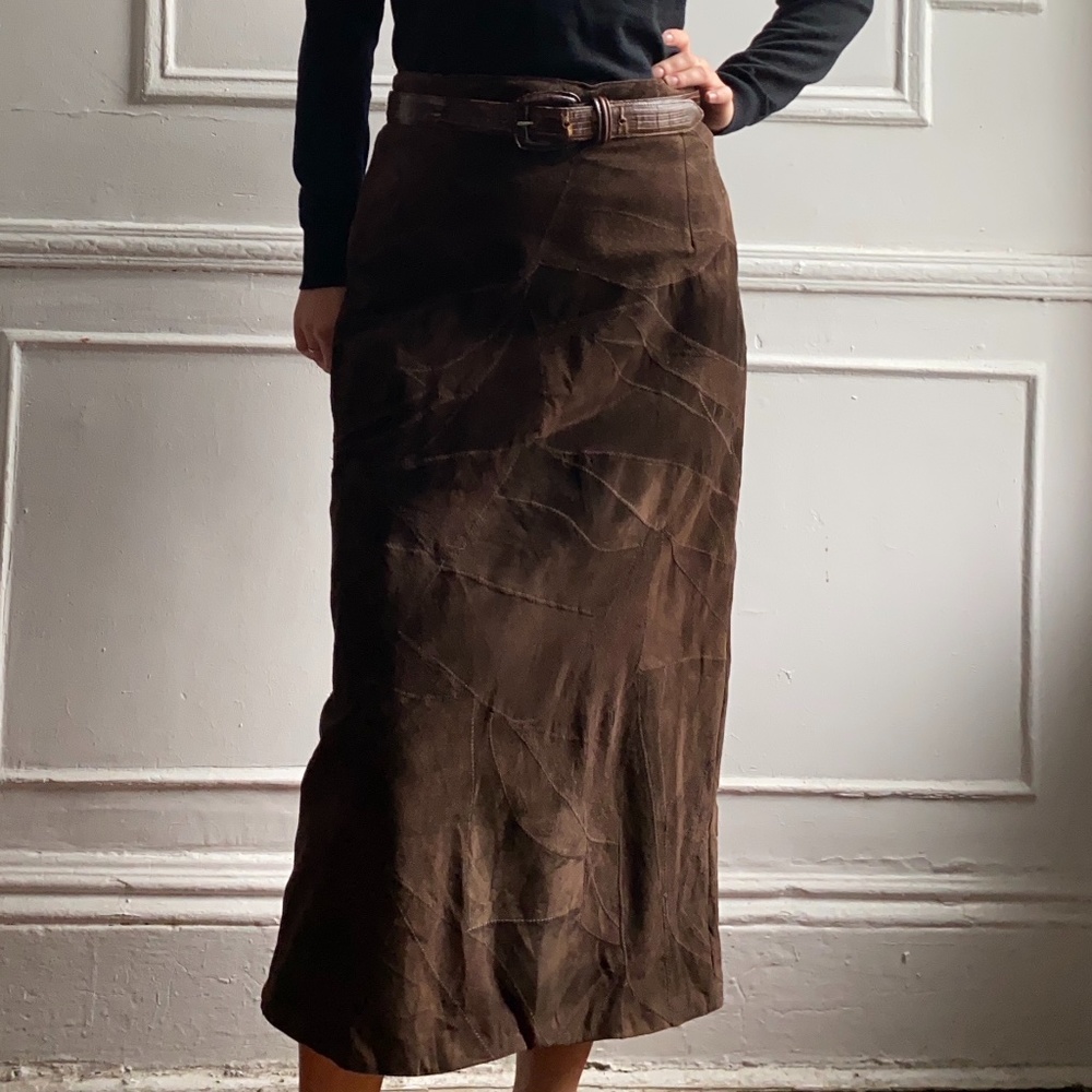 vintage 80s brown leather pencil skirt